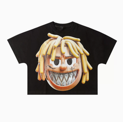 French Fry Head Cartoon Black Graphic Tee