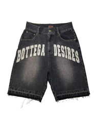 American Street Letter Embroidered Retro Cowboy Shorts Men's Y2K Casual Embroidered Bone Cowboy Shorts Men's and Women's 1