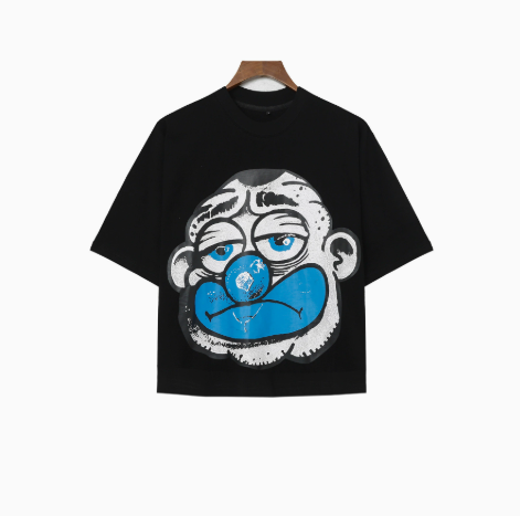 Blue Face Old Man Black Graphic Tee