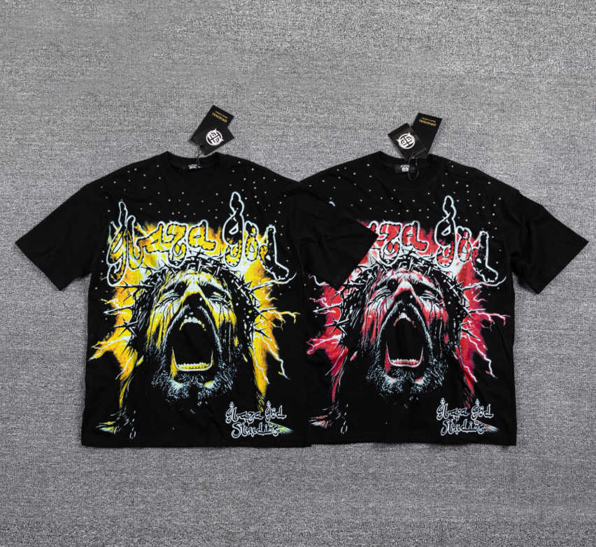 GLAZA GOD Golden Thunder Rhinestone Graphic T-Shirt
