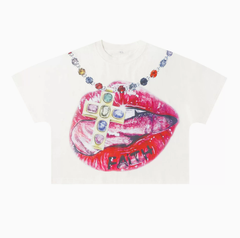 Faith Red Lips Gem Cross Graphic Tee