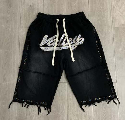 Vale Forever Valley Rhinestone Black Sweat Shorts