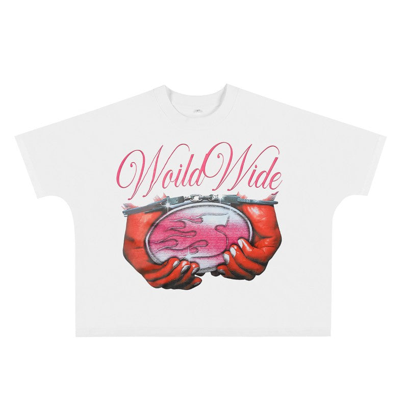 Cross border foreign trade wholesale Billi0n hip-hop high street fashion brand cartoon pattern graffiti off shoulder sleeves couple short sleeved T-shirt (1)