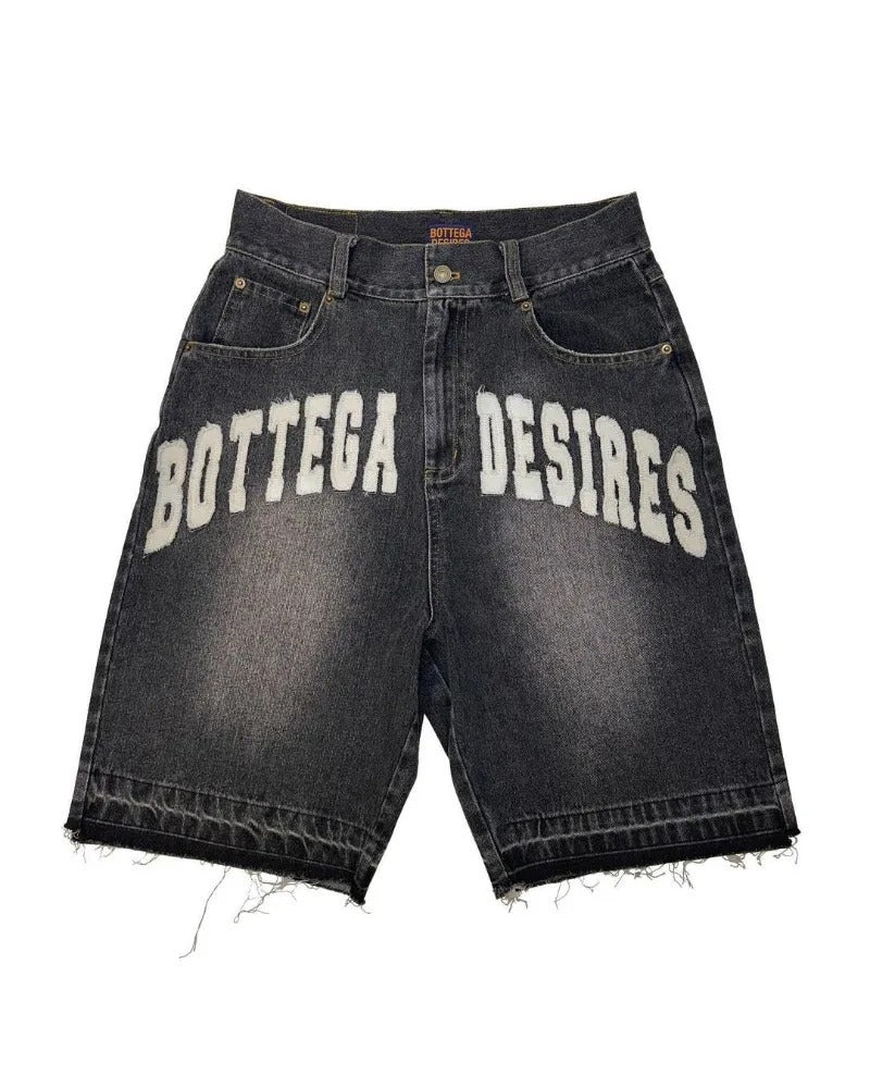 American Street Letter Embroidered Retro Cowboy Shorts Men's Y2K Casual Embroidered Bone Cowboy Shorts Men's and Women's 1