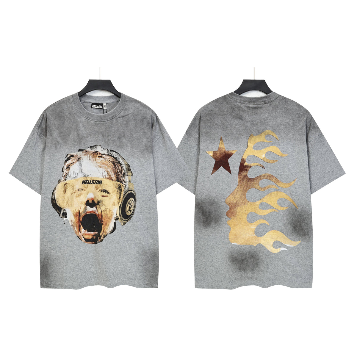 HELLSTAR Star Flame Graphic T-Shirt – Grey